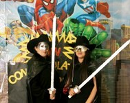 Judy and Lehanna dressed as Zorro for the Superhero-themed banquet.
